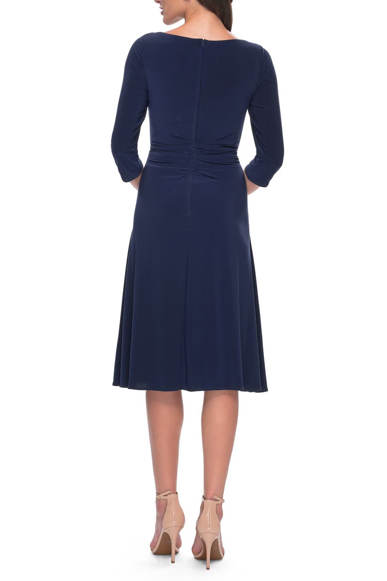 Chic Tea Length Jersey Dress with Ruching, Alternate, color, Navy