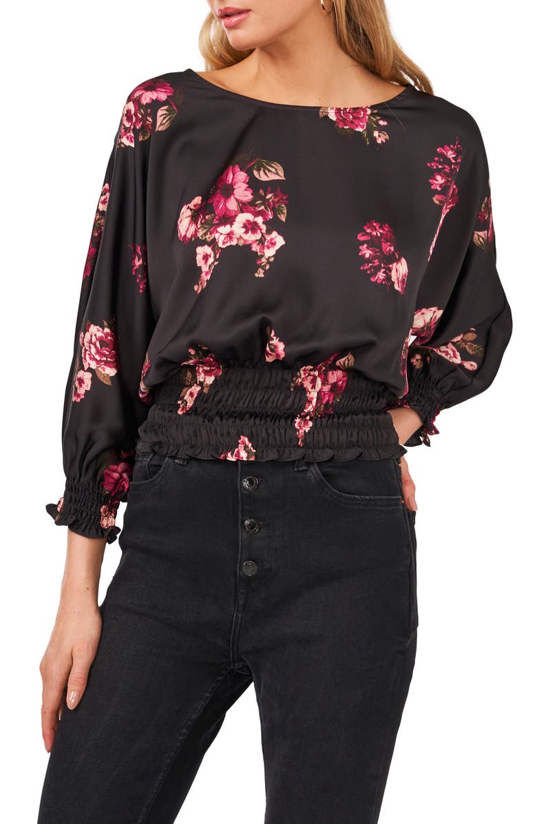 Vince Camuto Floral Smocked Waist Top, Main, color, 