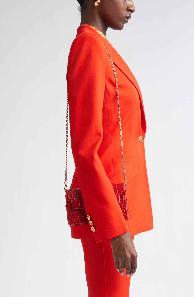 Versace Medusa Croc Embossed Leather Wallet on a Chain, Alternate, color, Red Versace Gold