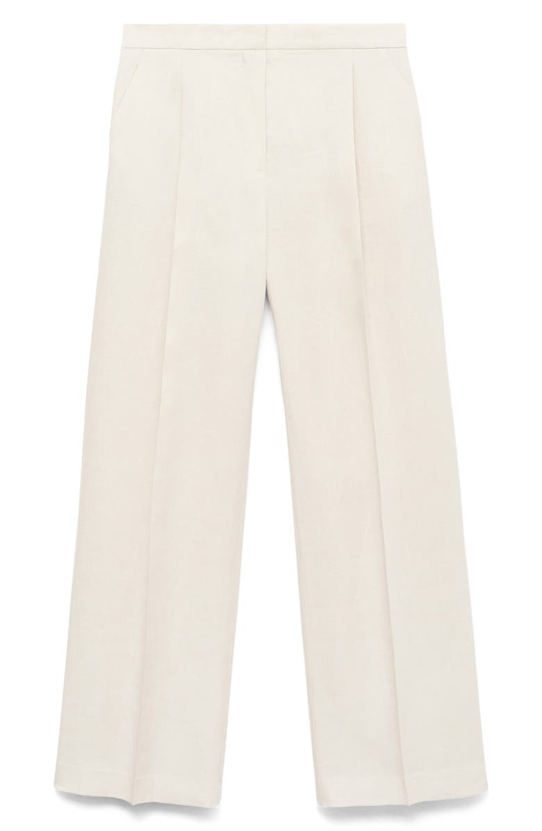 MANGO Pleated Linen Pants, Alternate, color, Ecru