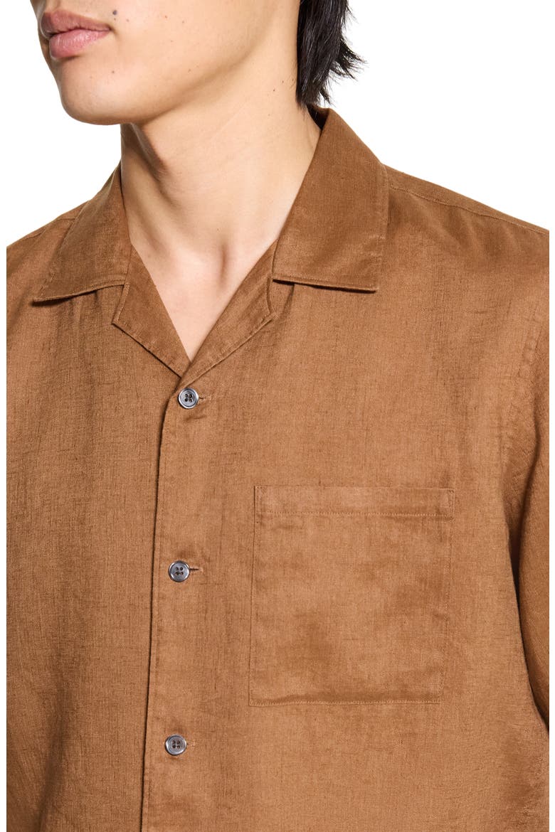Noll Short Sleeve Linen Button-Up Camp Shirt, Alternate, color, DEEP TOBACCO
