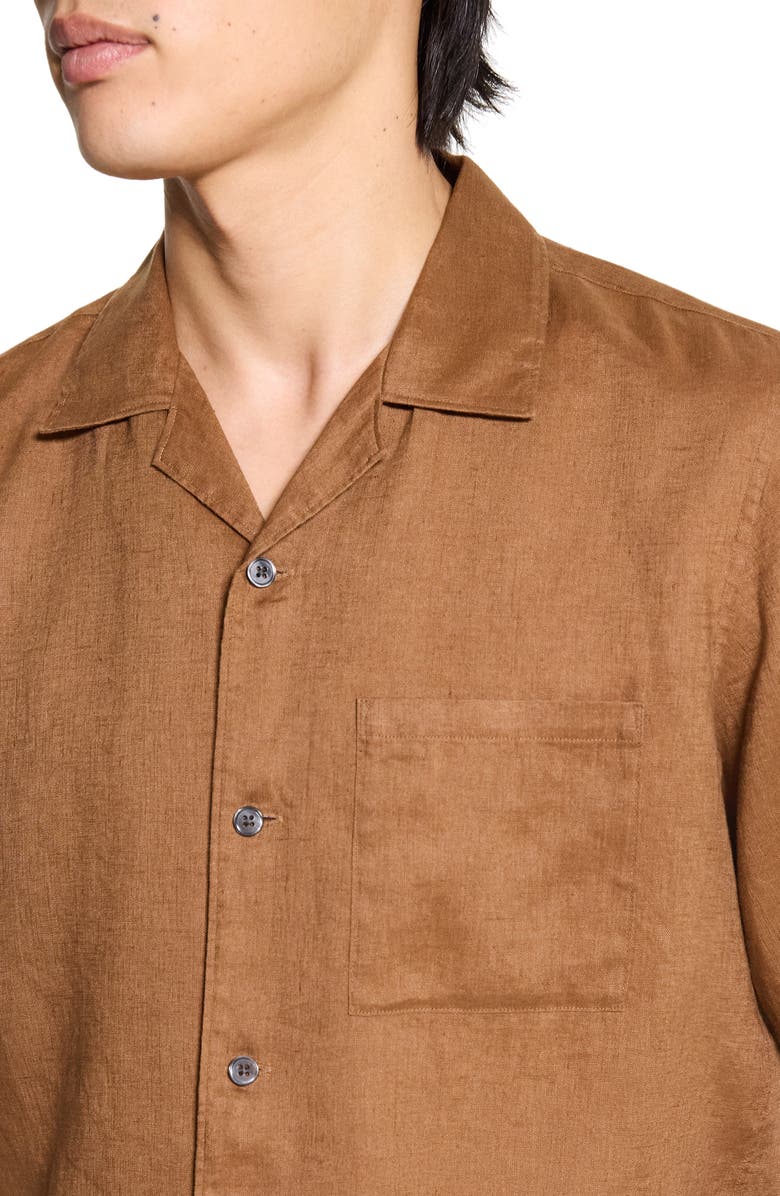 Theory Noll Short Sleeve Linen Button-Up Camp Shirt, Alternate, color, Deep Tobacco