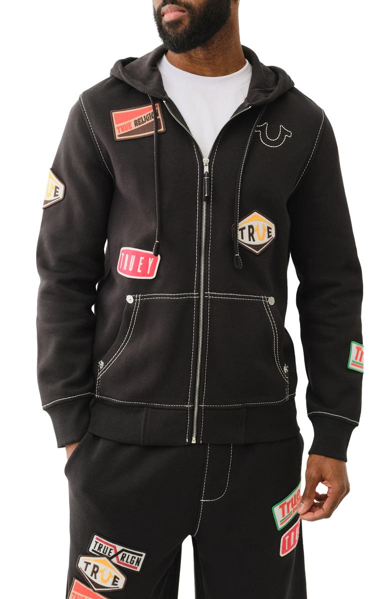 True Religion Patch Zip Hoodie, Main, color, Jet Black