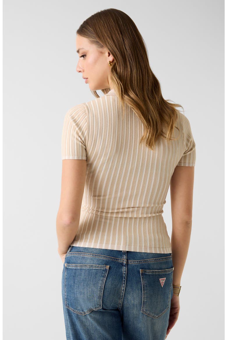 Regina Lace-Up Short Sleeve Polo Sweater, Alternate, color, BEIGE