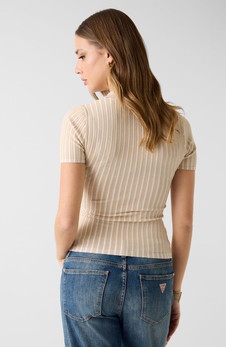 GUESS Regina Lace-Up Short Sleeve Polo Sweater, Alternate, color, Beige