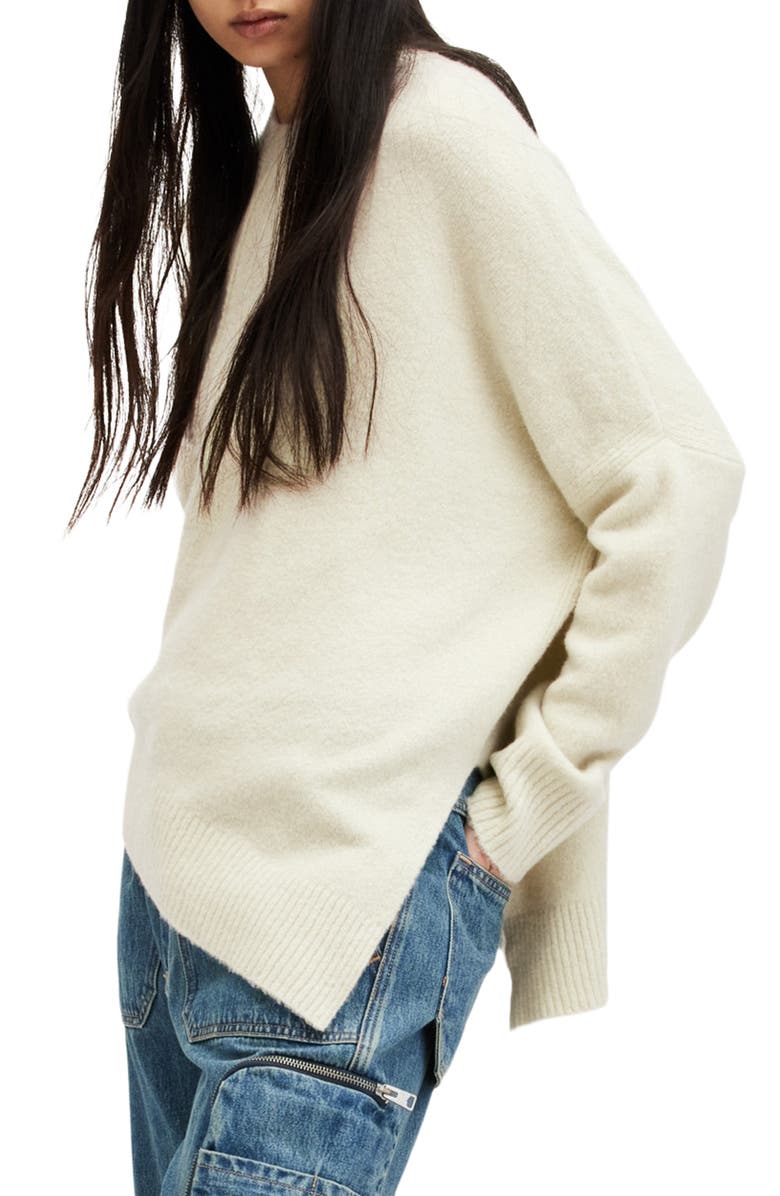 AllSaints Lock Asymmetric Hem Crewneck Sweater, Alternate, color, Muted Green