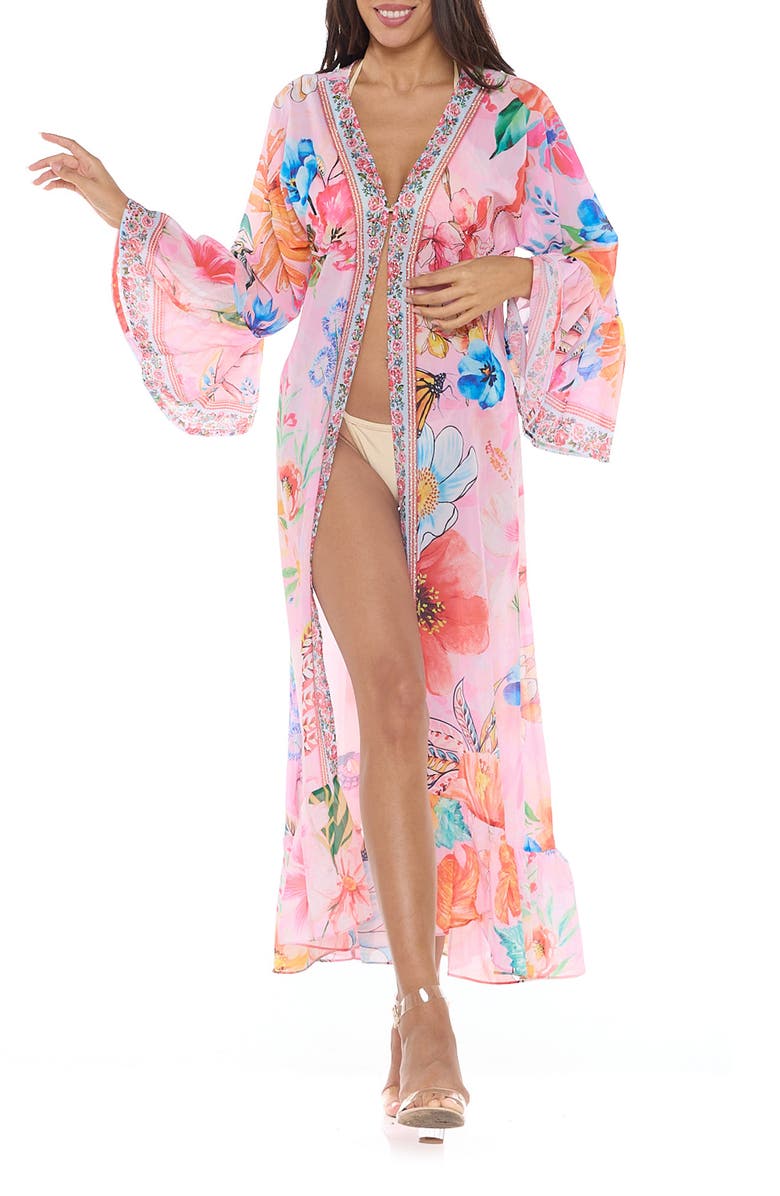 RANEES Floral Bell Sleeve Chiffon Duster, Alternate, color, Pink