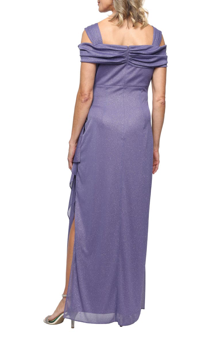 Cold Shoulder Ruffle Glitter Chiffon Gown, Alternate, color, ICY ORCHID