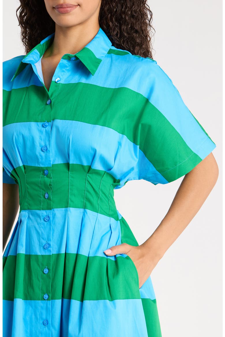 Wilderra Pleated Cotton Maxi Shirtdress, Alternate, color, BLUE-GREEN-STRIPE