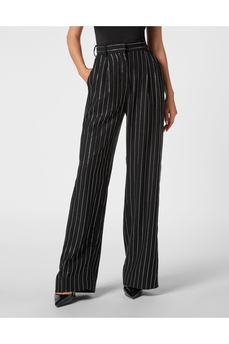 Cady Trousers Man Fit Crystal Pinstripe Women, Main, color, black