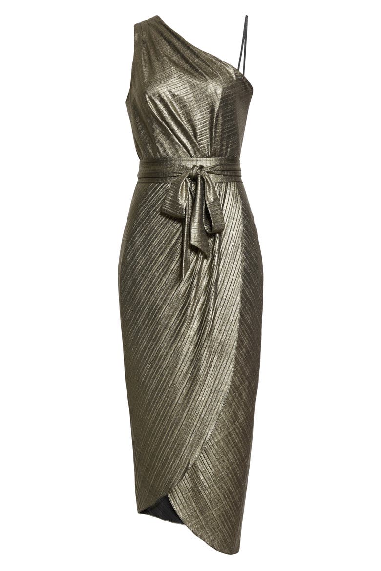 Gabria One-Shoulder Midi Cocktail Dress, Alternate, color, GOLD