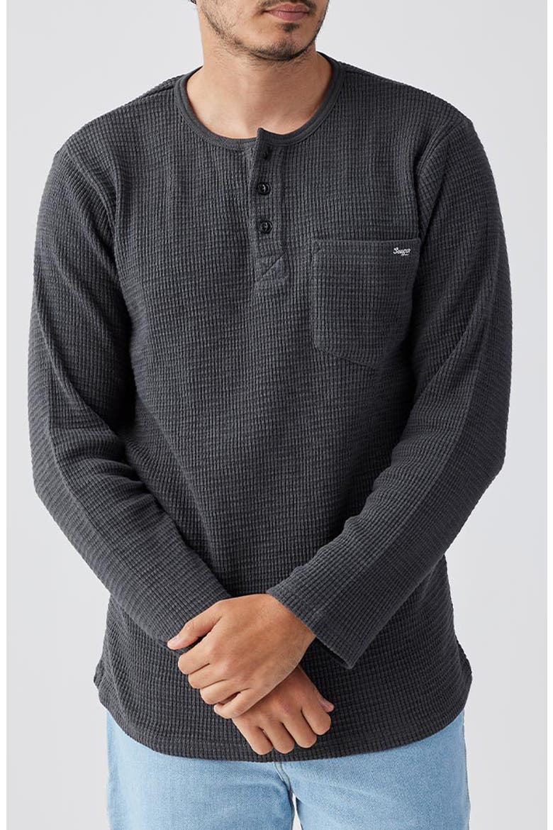Sawpit Long Sleeve Cotton Thermal Henley, Main, color, VINTAGE BLACK