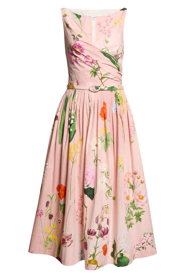 Mixed Botanical Cotton Stretch Poplin Midi Dress, Main, color, BLUSH MULTI