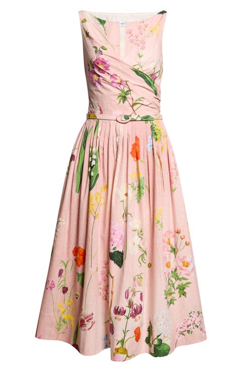 Mixed Botanical Cotton Stretch Poplin Midi Dress