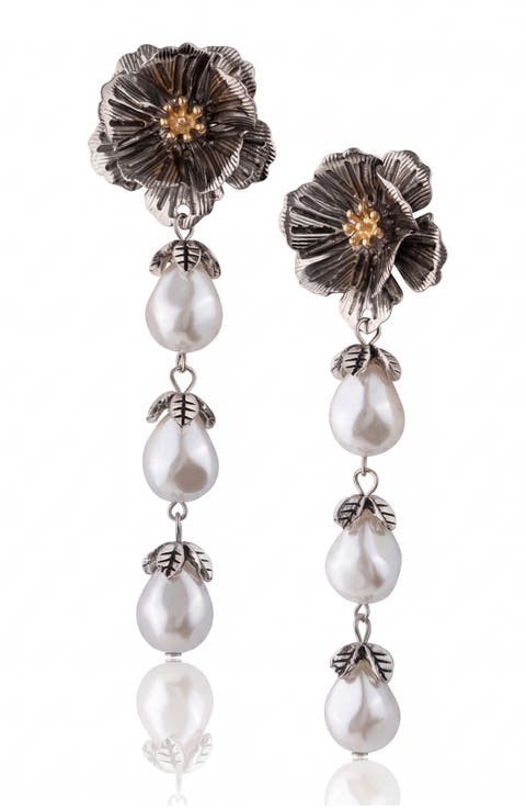 Floral Faux Pearl Drop Earrings