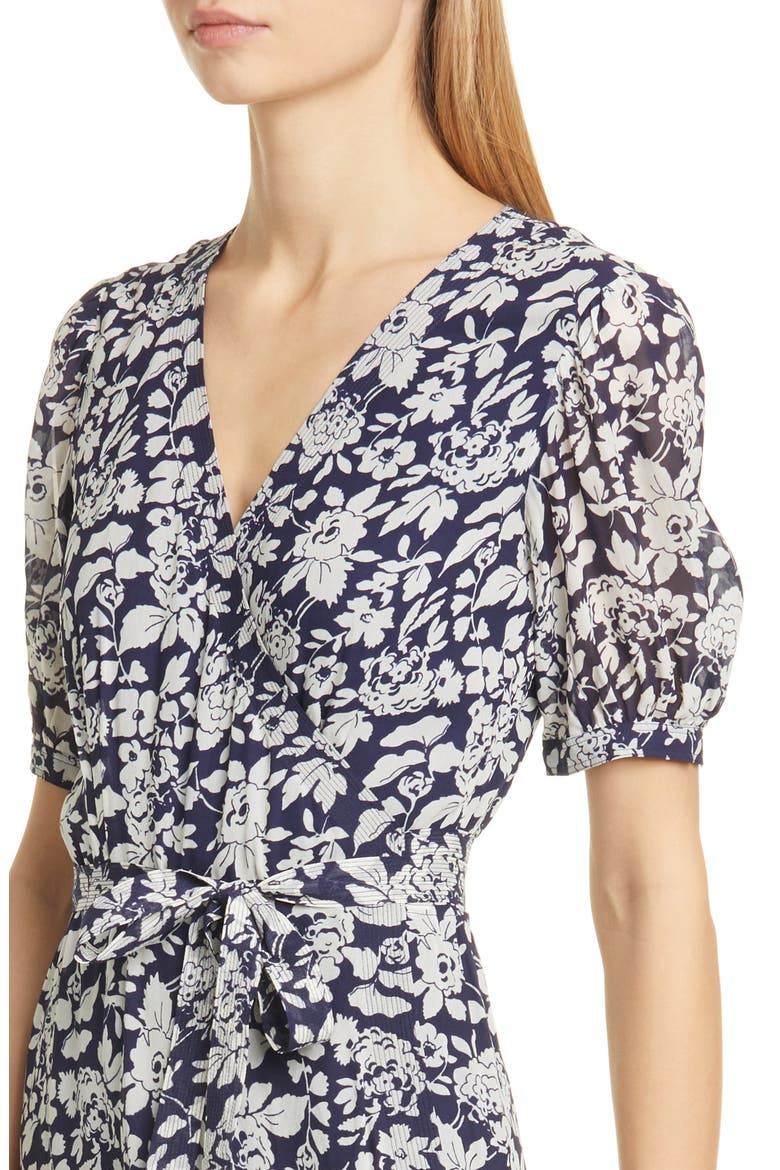 Floral Crepe Wrap Midi Dress, Alternate, color, NAVY FLORAL