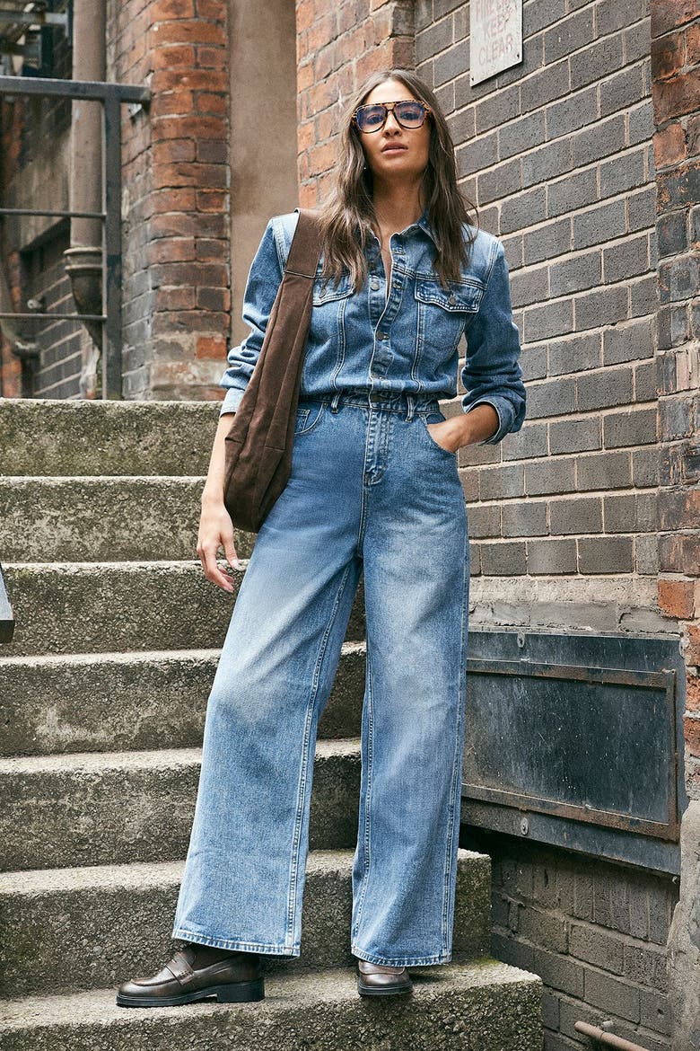 Denim Shoulder Pad Boilersuit, Alternate, color, Stonewash