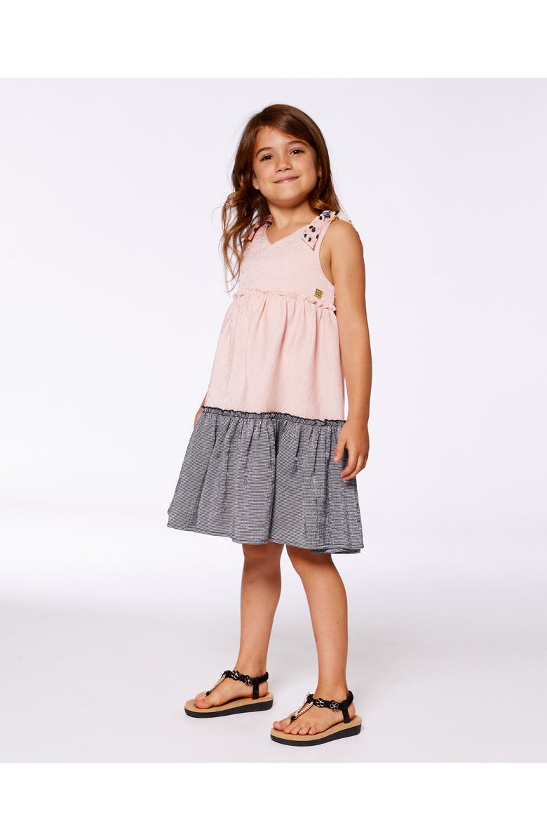 Deux par Deux Little Girl's Tiered Dress With Bows Pink And Black, Alternate, color, Pink And Black