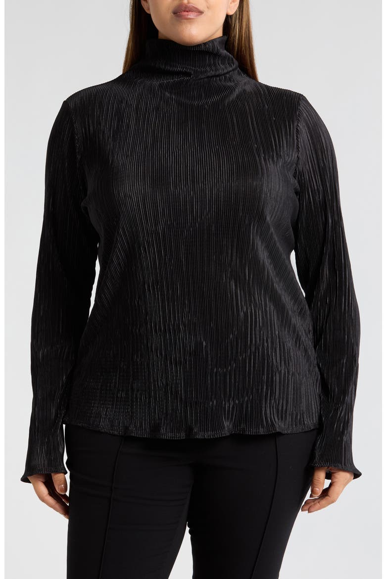 Long Sleeve Plissé Turtleneck Top, Main, color, BLACK