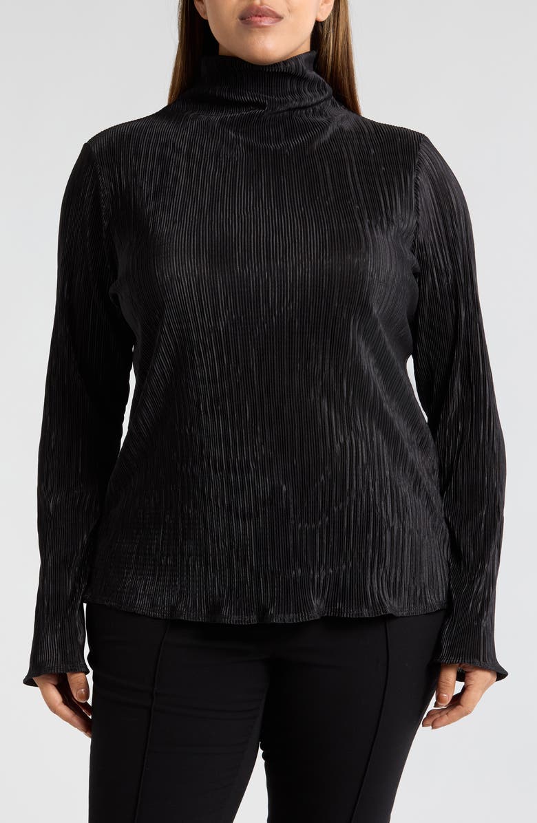 Renee C Long Sleeve Plissé Turtleneck Top, Main, color, Black
