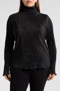 Renee C Long Sleeve Plissé Turtleneck Top