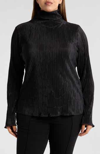 Renee C Long Sleeve Plissé Turtleneck Top