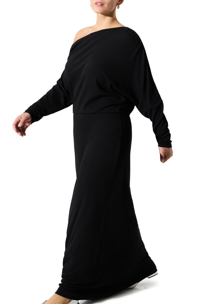 Marcella Amia One-Shoulder Long Sleeve Jersey Maxi Dress, Alternate, color, Black