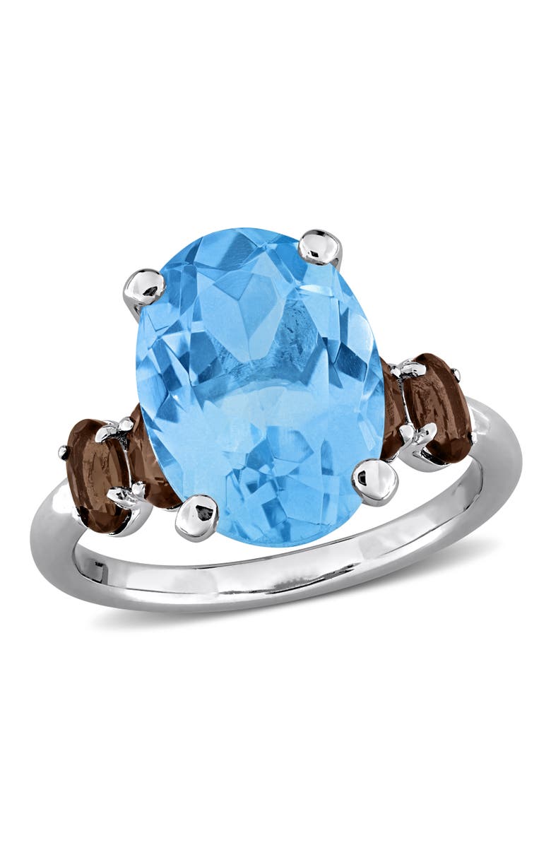Julianna B. Gemstone Oval 5-Stone Ring Sterling Silver, Main, color, Blue Topaz/Smokey Quartz