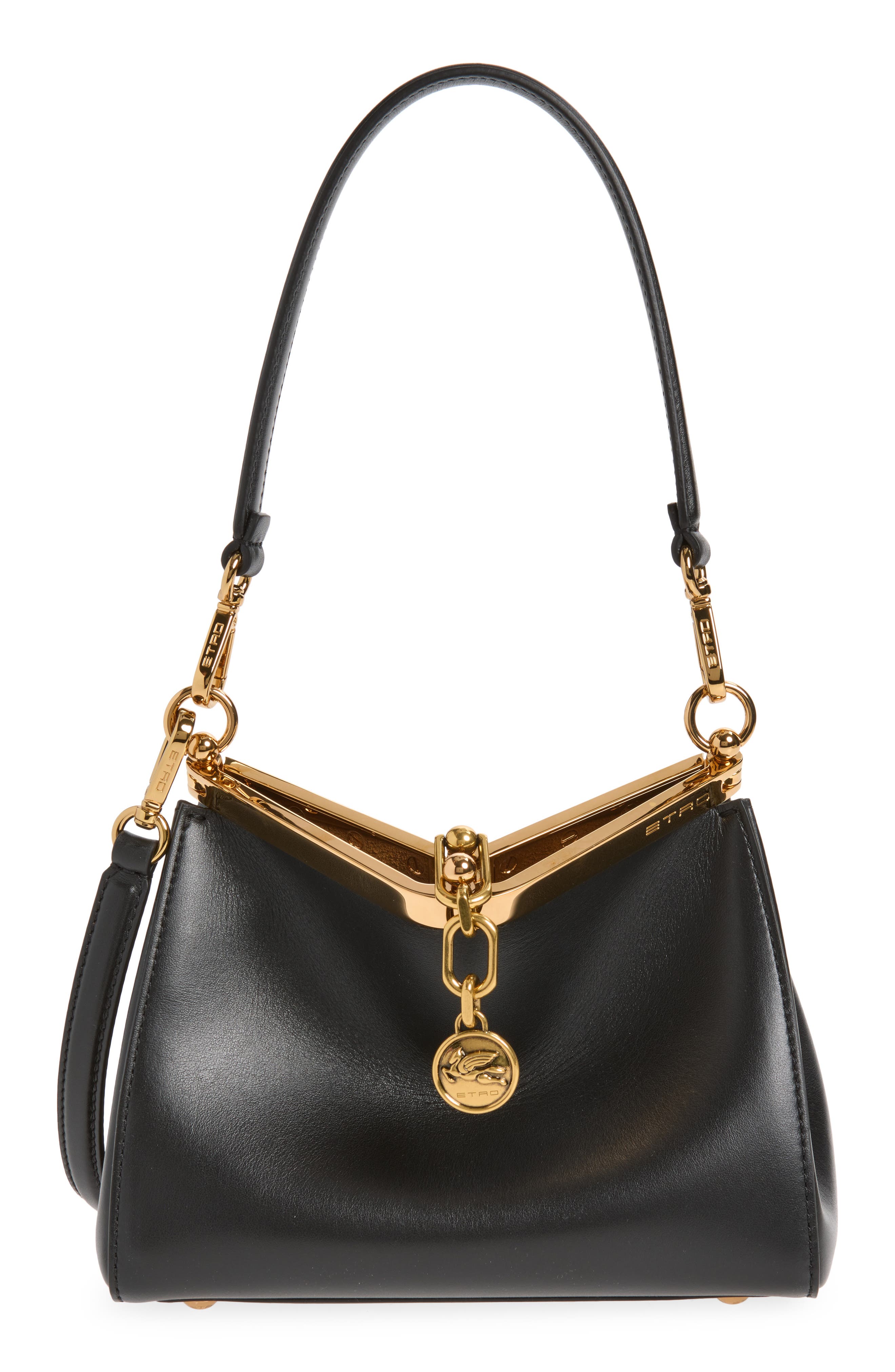 Small Vela Leather Shoulder Bag, Main, color, BLACK