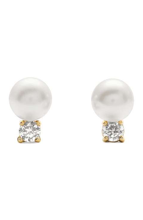 Imitation Pearl and Cubic Zirconia Stud Earrings
