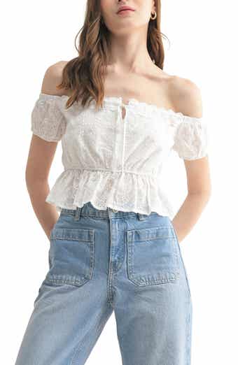 All in Favor Lace Detail Off the Shoulder Crop Top