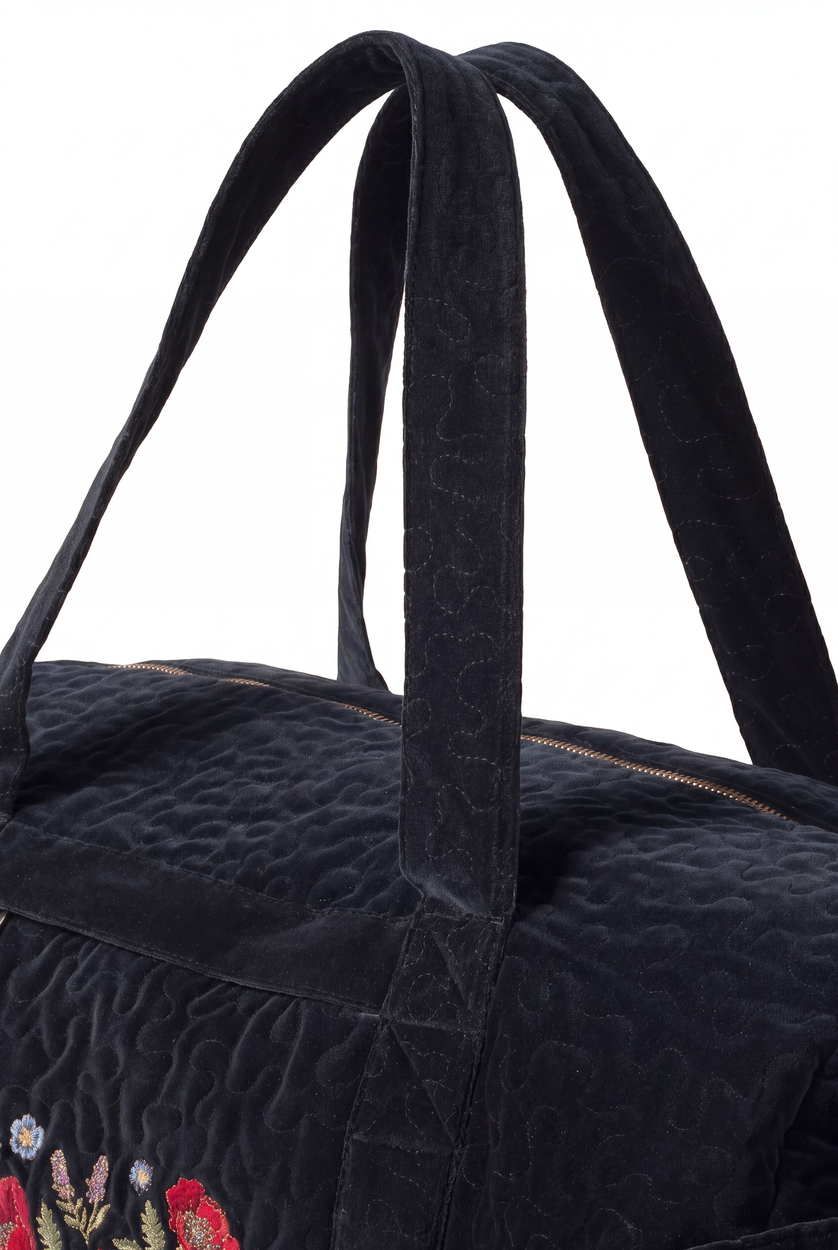 Poppy Meadow Velvet Overnight Bag, Alternate, color, Charcoal