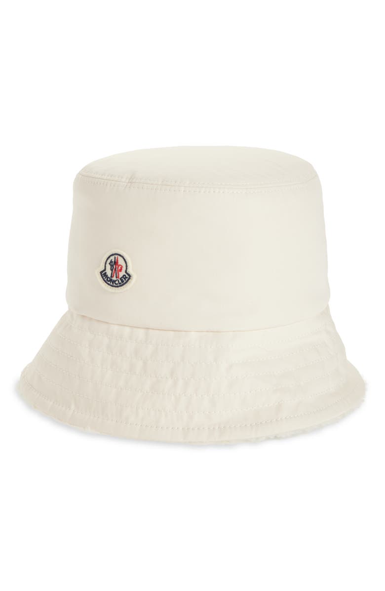 Moncler Reversible Cotton Canvas & Teddy Bucket Hat, Main, color, 