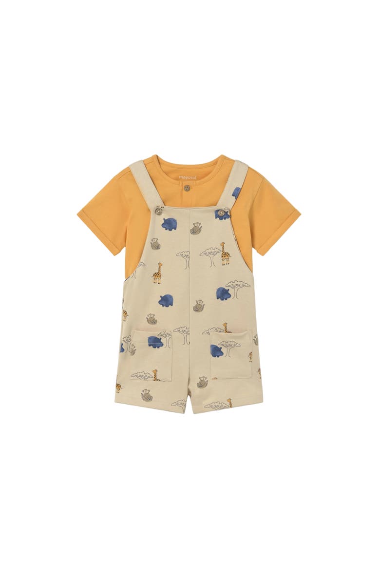 Mayoral Graphic Tee and Printed Dungarees Set, Main, color, Yellow