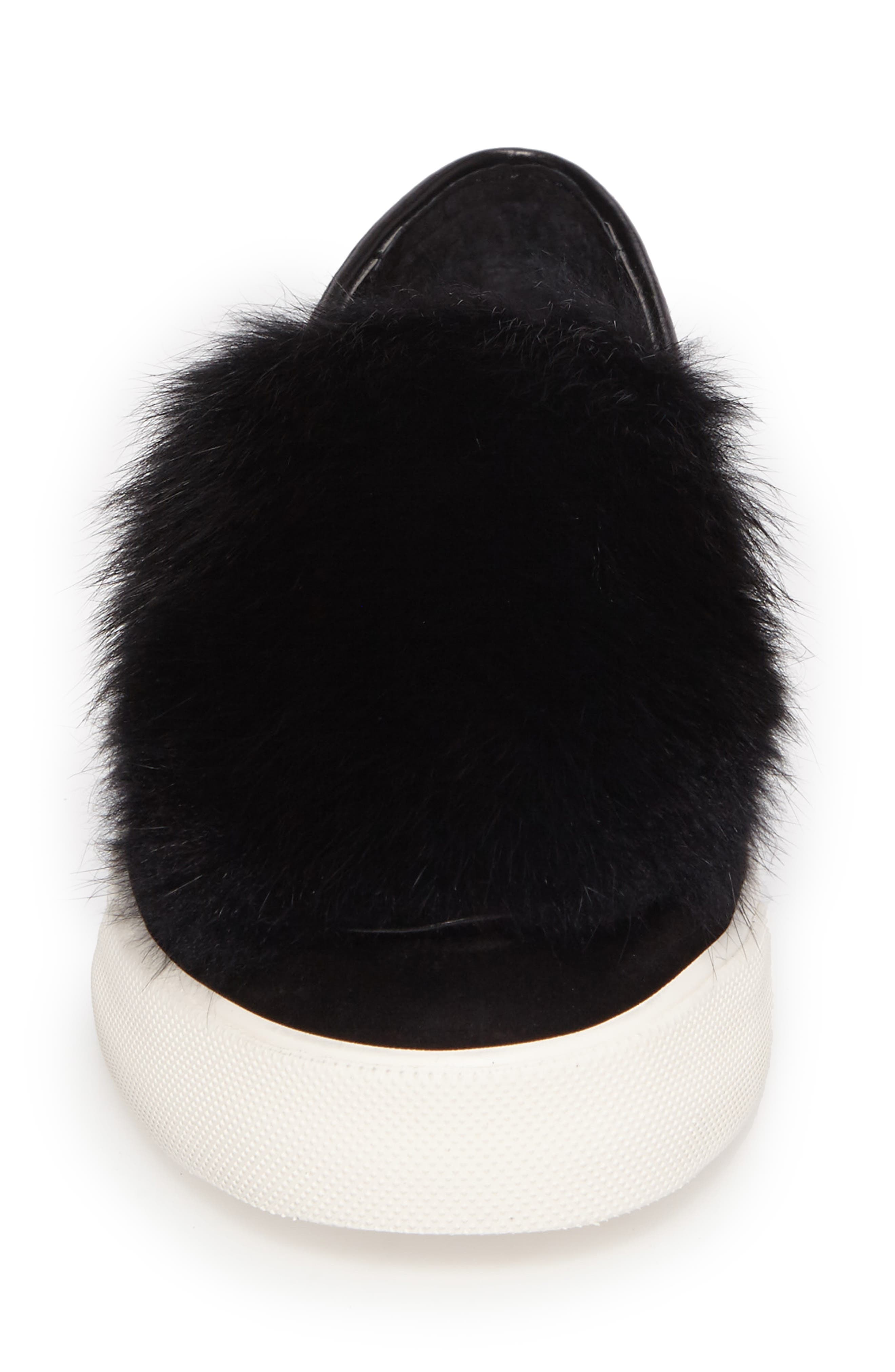 Bershner Genuine Rabbit Fur Slip-On Sneaker, Alternate, color, BLACK SUEDE