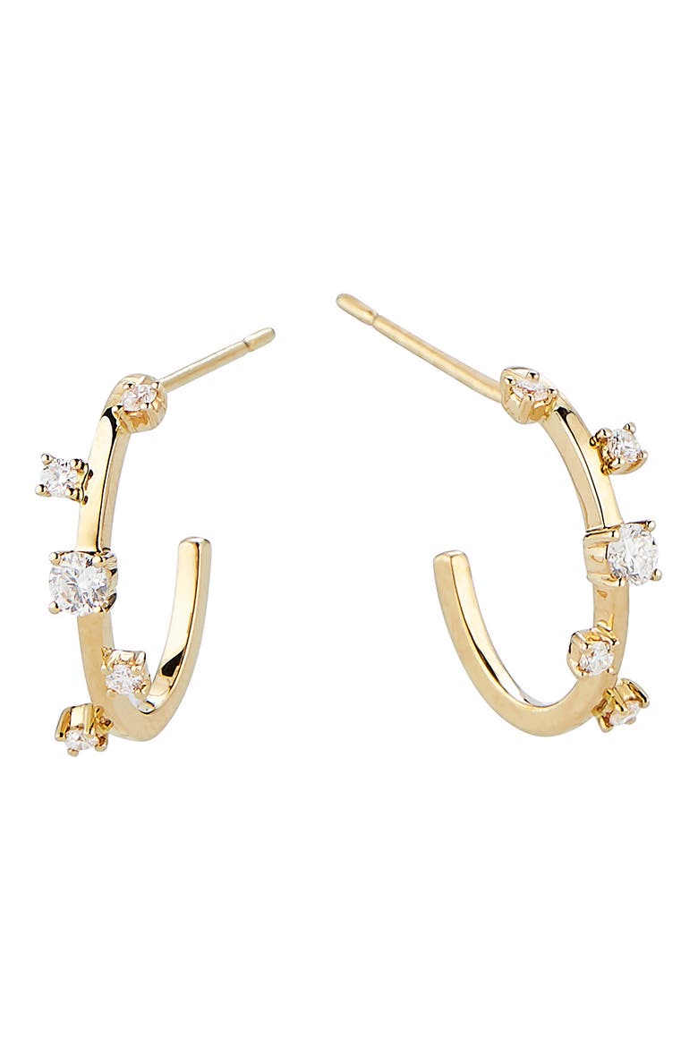 14K Gold Multi Diamond Hoop Earrings, Main, color, YELLOW GOLD