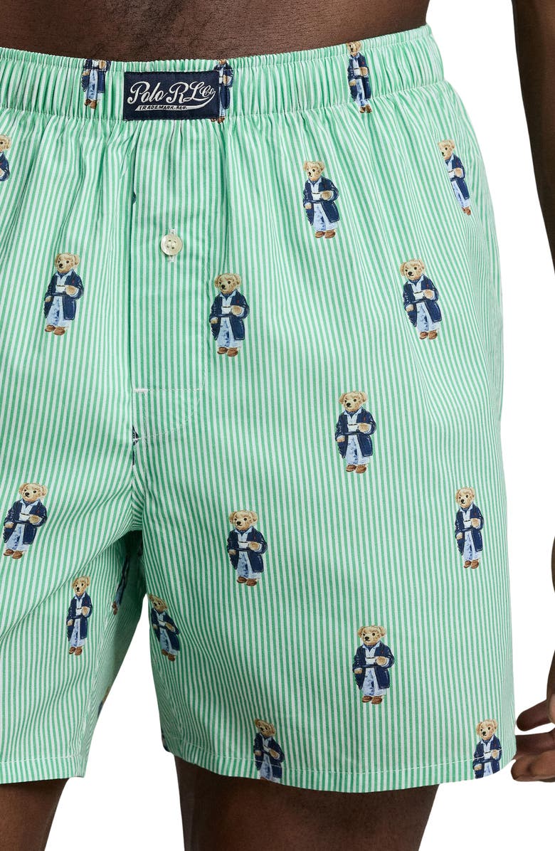 Polo Ralph Lauren Hanging Woven Cotton Boxers, Alternate, color, Green Bear Stripe