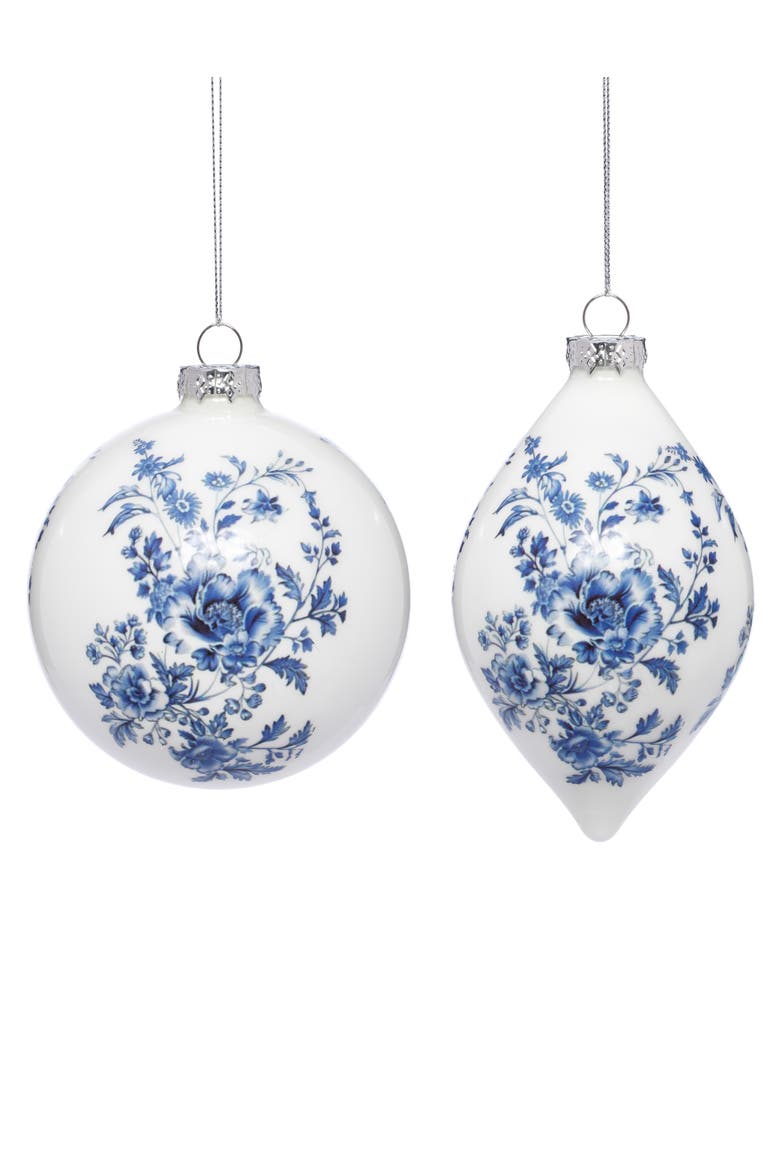 Blue and White Floral Ornament, Box of 6, Main, color, White