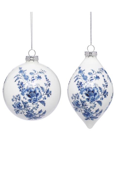 Blue and White Floral Ornament, Box of 6