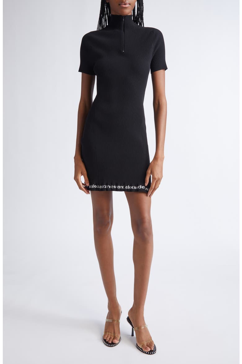 Alexander Wang Logo Hem Short Sleeve Rib Dress (Women)