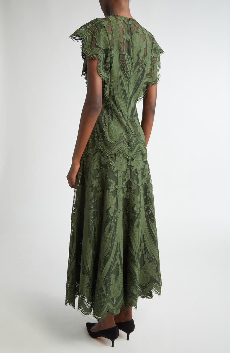 Lela Rose Floral Lace A-Line Dress, Alternate, color, Forest