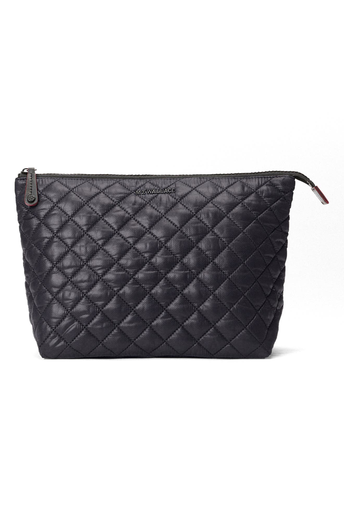Large Zoey Quilted Nylon Cosmetics Case, Main, color, BLACK
