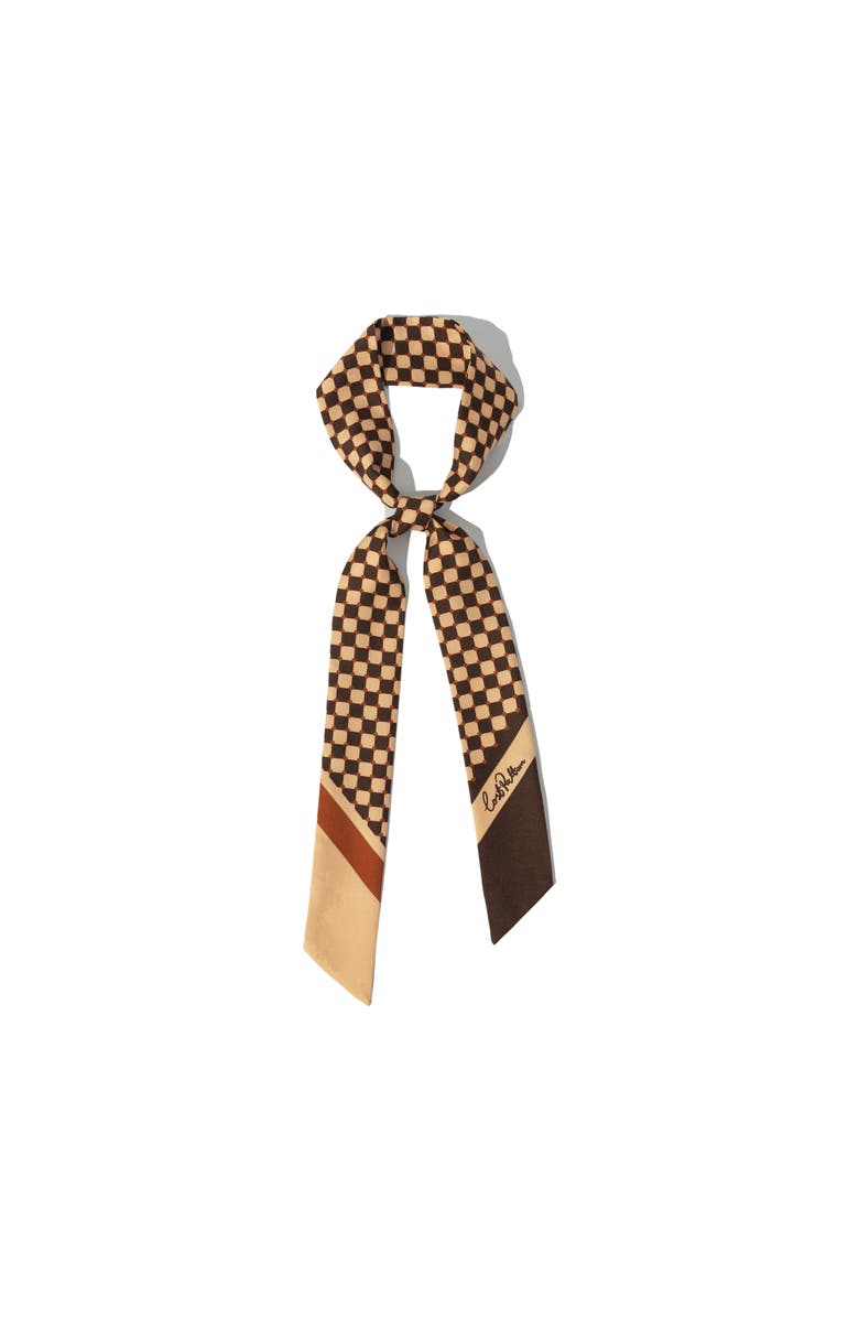 Lost Pattern CHECKERBOARD SILK SKINNY SCARF, Main, color, Coffee
