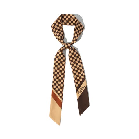 CHECKERBOARD SILK SKINNY SCARF