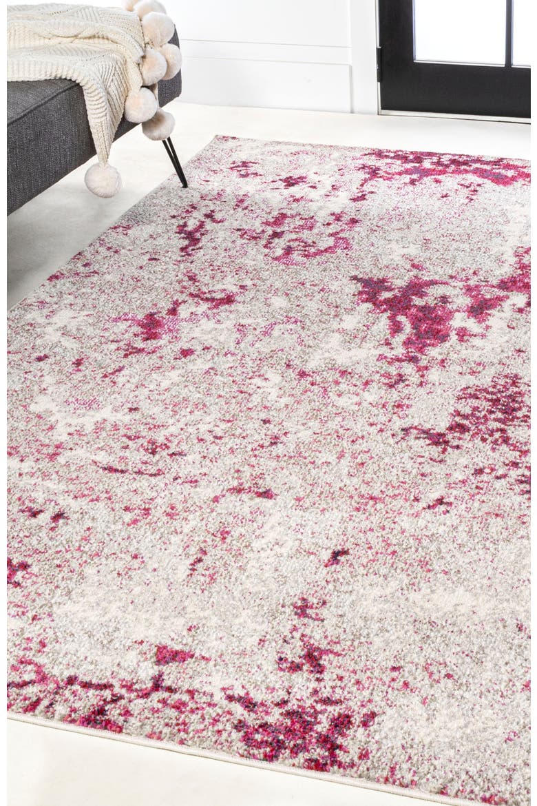 Contemporary POP Modern Abstract Vintage Faded Area Rug, Alternate, color, Maroon/Gray