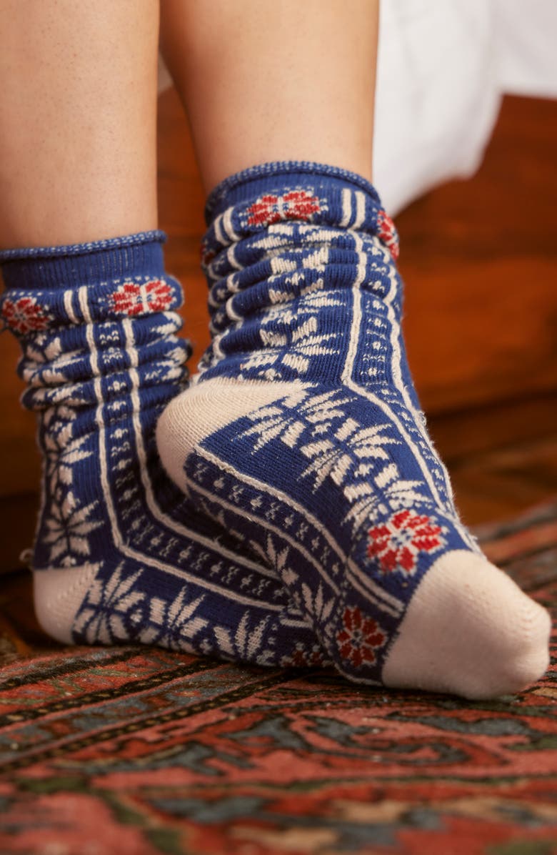 Free People Nearly Nordic Cotton Blend Crew Socks, Alternate, color, Navy