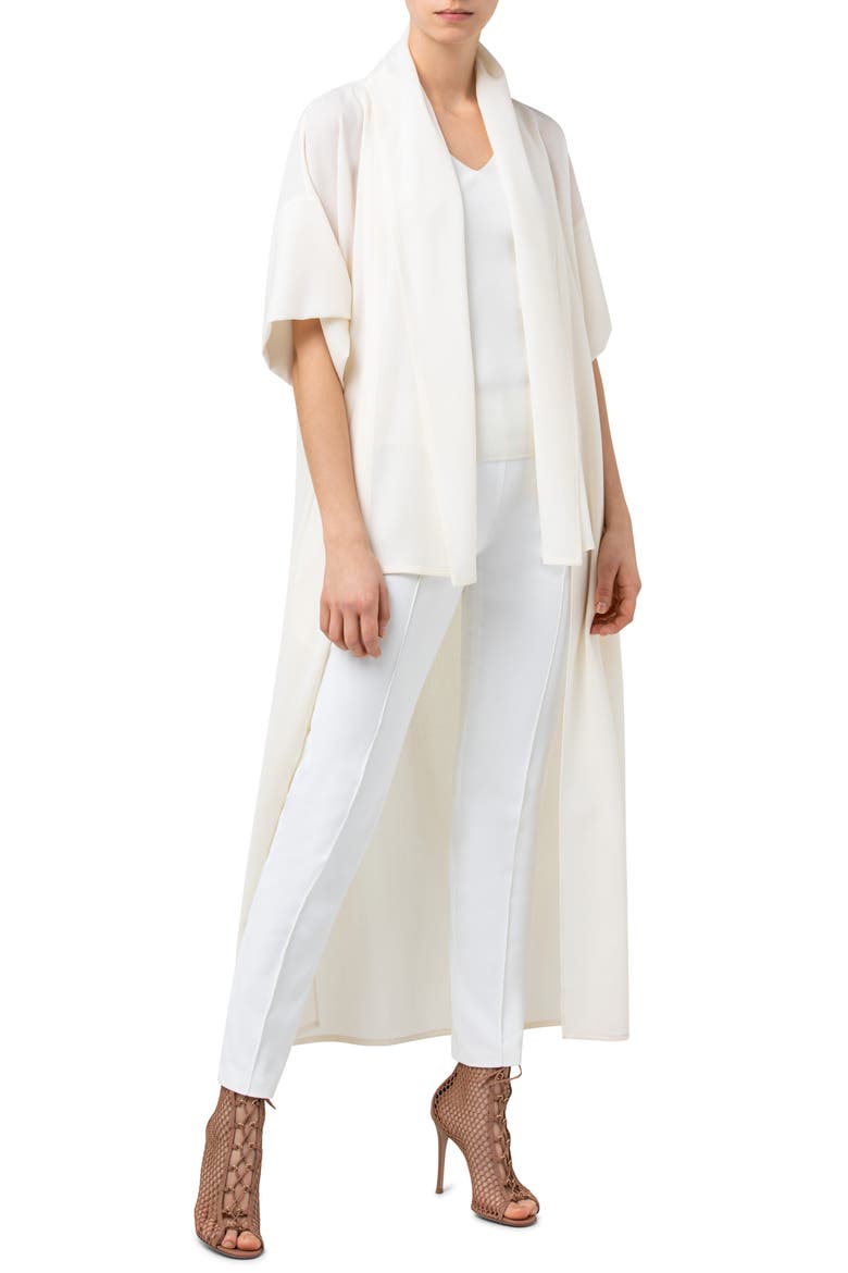 Akirs Short Sleeve Long Wool Crepe Jacket, Alternate, color, ECRU