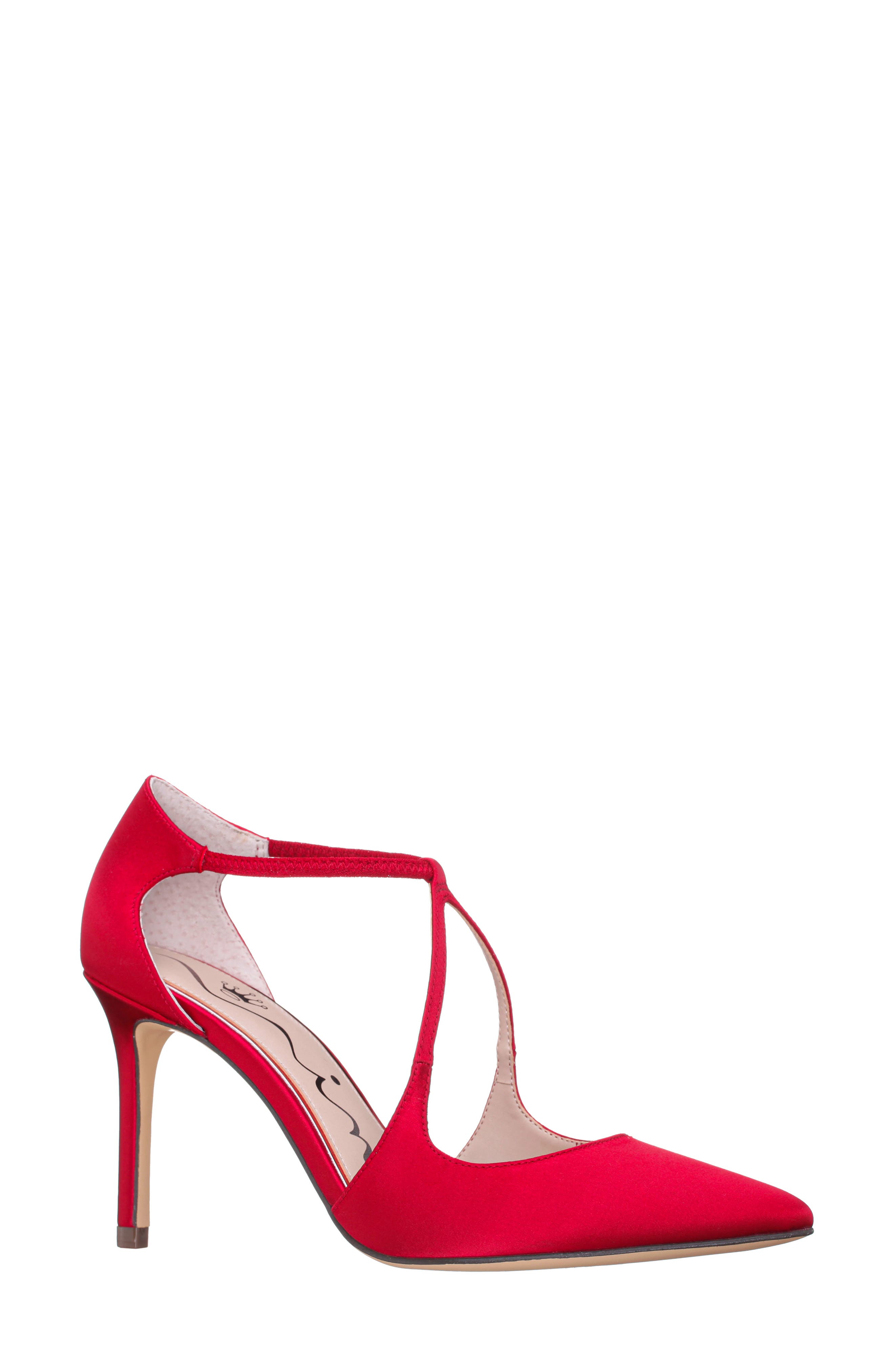 Nina Netta Ankle Strap Pointed Toe Pump, Main, color, Red Rouge