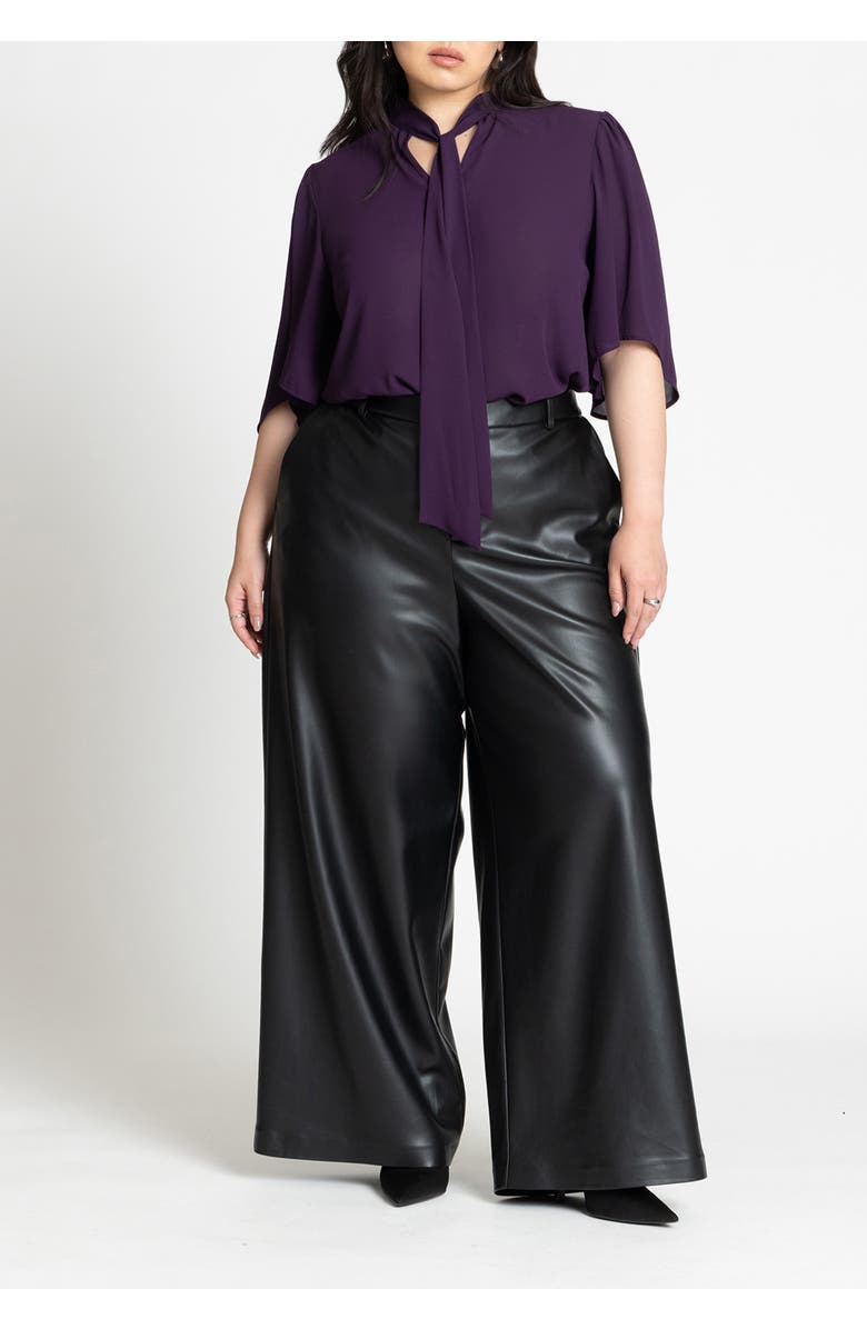 ELOQUII Bow Blouse With Flutter Sleeve, Alternate, color, Cabernet