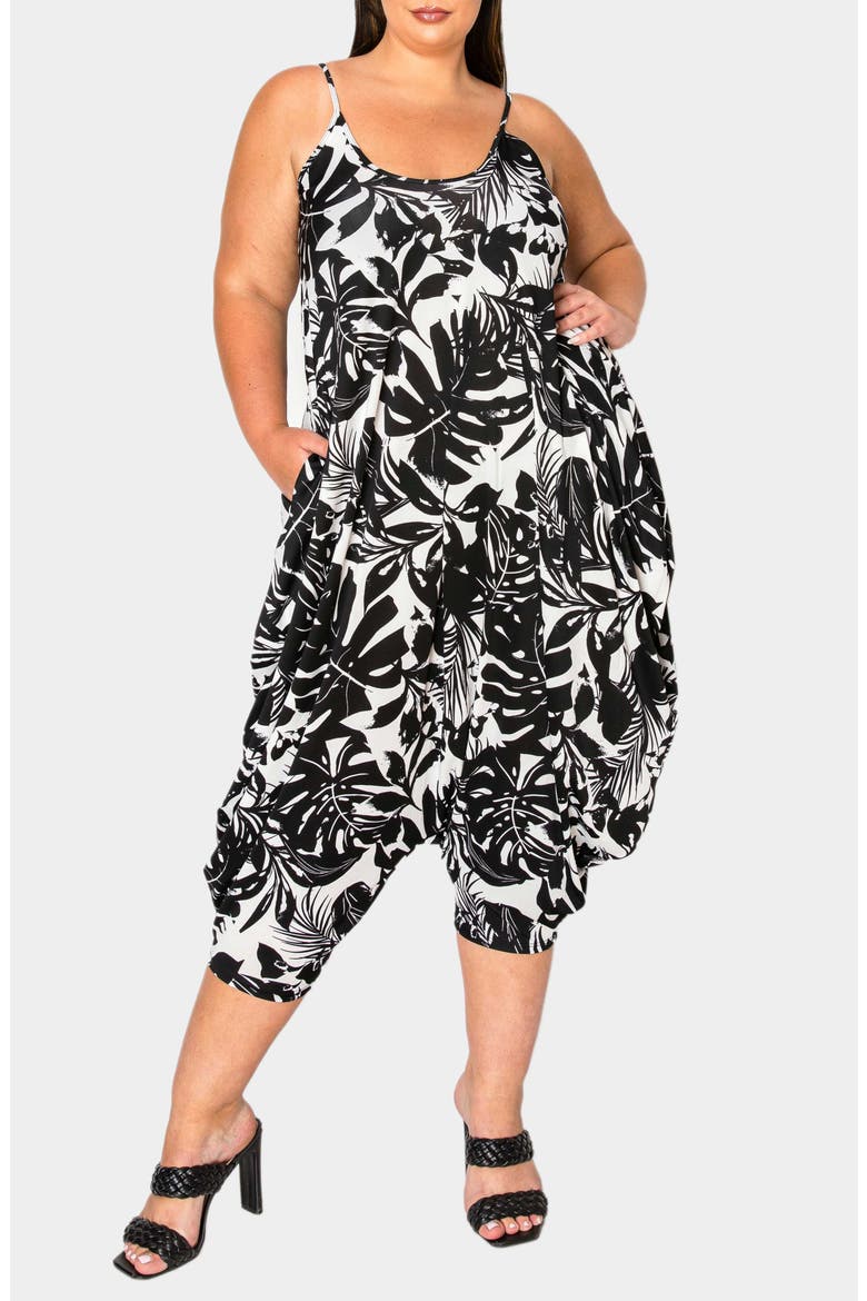 Kiana Palm Print Jumpsuit, Main, color, BLACK/WHITE